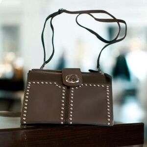 Brighton Desired Cross Body Bag grey leopard inside leather strap silver Beads